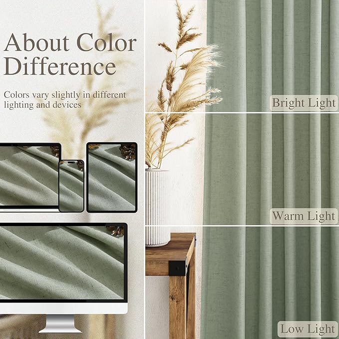 Nanspring Desert Sage Linen Curtains 84 Inch Length 2 Panels Set for Living Room Rod Pocket Back Tab Light Filtering Window Drapes for Bedroom Dining Room Protect Privacy Modern Farmhouse Decor 52x84
