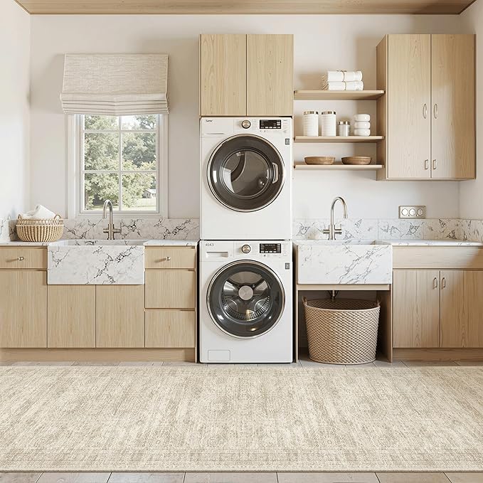 Runner Rug 3x12 Washable Non-Slip Hallway Runner Rugs for Kitchen Bathroom Laundry Room Beige Vintage Floor Carpet Runners for Hallways Entryway