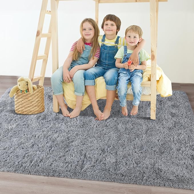 Chicrug Soft Area Rugs for Bedroom Living Room Plush Fluffy Rug 4x6 Feet, Shag Furry Area Rug Carpet Non Shedding for Nursery Children Kids Girls Room Home Decorative, Grey