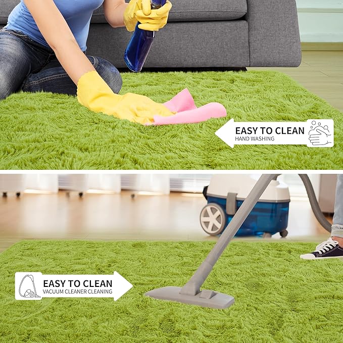Tepook Super Soft Fluffy Rug for Bedroom, Modern Shaggy Fuzzy Kids Rugs for Living Room, Plush Indoor Nursery Home Decor Dorm Carpet with Non-Slip Bottom, Grass Green, 4 X 6 Feet