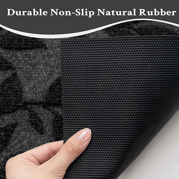 Black Leaves Outdoor Indoor Entrance Door mat, Absorbent Durable Heavy Duty Welcome Front Door Mat,Thick Natural Rubber Back,Easy Clean Entryway Mat 47x32 Inch, Low Profile