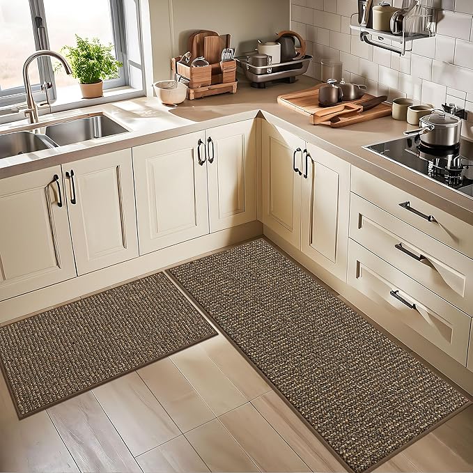 BEQHAUSE Kitchen Runner Rugs 20"x48", Non-Slip Kitchen Mats for Floor, Super Absorbent and Stain Resistant Kitchen Rug, Machine Washable Rugs for Kitchen, Hallway, Laundry & Sink, Brown