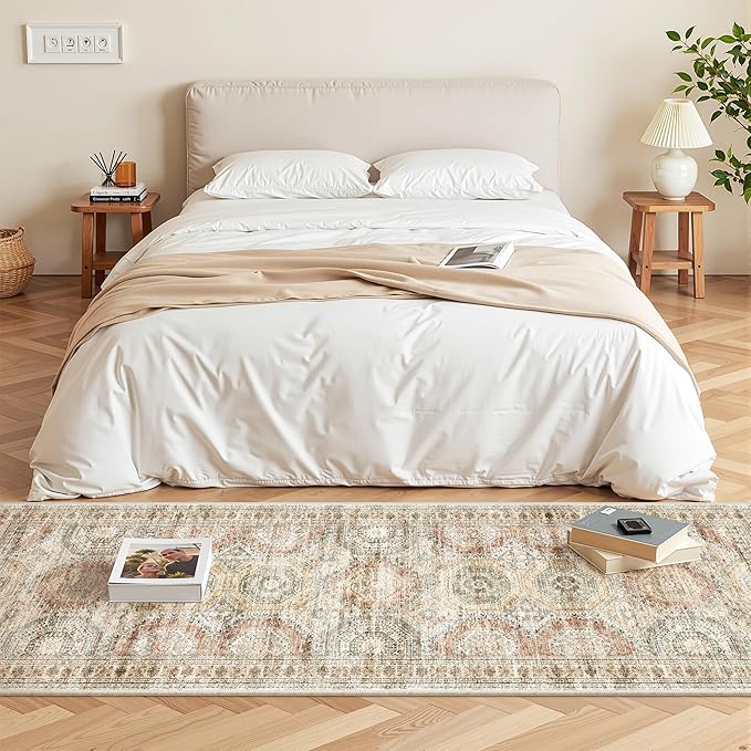 Washable Runner Rugs for Bedroom - 2x6 Runner Rug Non Slip, Ultra-Thin Entryway Runner, Soft Abstract Kitchen Runner for Hallway, Laundry, Bathroom, Indoor Door Mat(2'x6', Brown/Pink)
