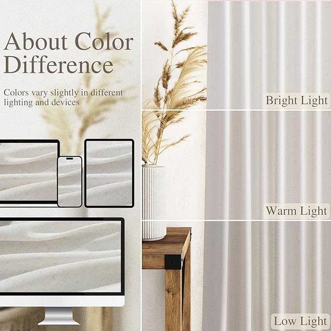 Nanspring Natural Linen Curtains 84 Inch Length 2 Panels Set for Living Room Country Semi Sheer Rustic Light Filtering Curtains Farmhouse Decor Curtain for Bedroom Back Tab and Rod Pocket 52x84