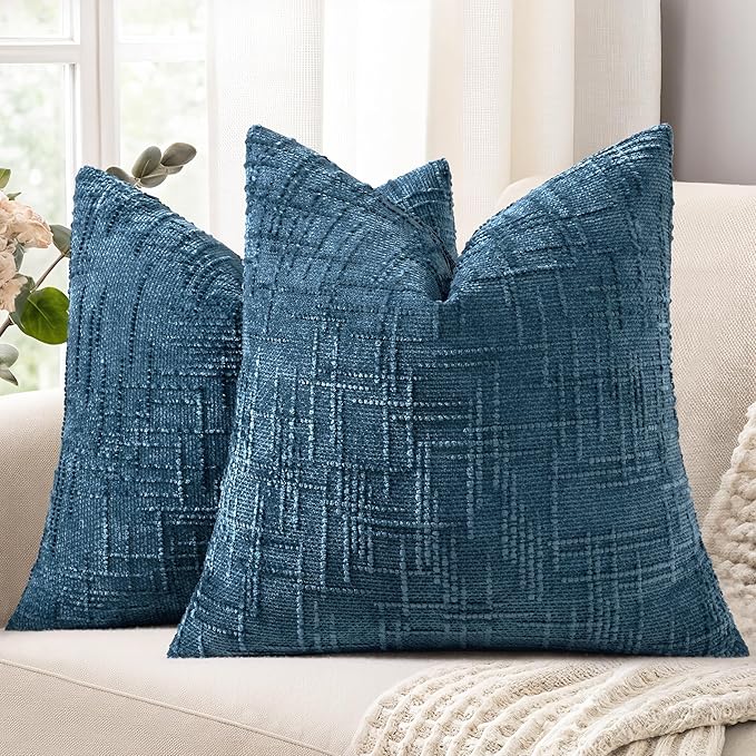 decorUhome Navy Blue Chenille Euro Sham Throw Pillow Covers 26x26 Set of 2 Textured Soft Cozy Slubby Couch Pillow Covers Modern Farmhouse Boho Decorative Pillow Cases for Bed Sofa Living Room