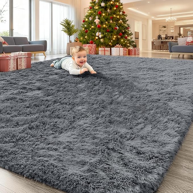 OLANLY 7x9 Machine Washable Large Area Rugs for Living Room, Bedroom, Soft Fluffy Shaggy Bedside Rug, Indoor Floor Carpet for Kids Girls and Boys, Dorms, Nursery, Home Decor Aesthetic, Grey