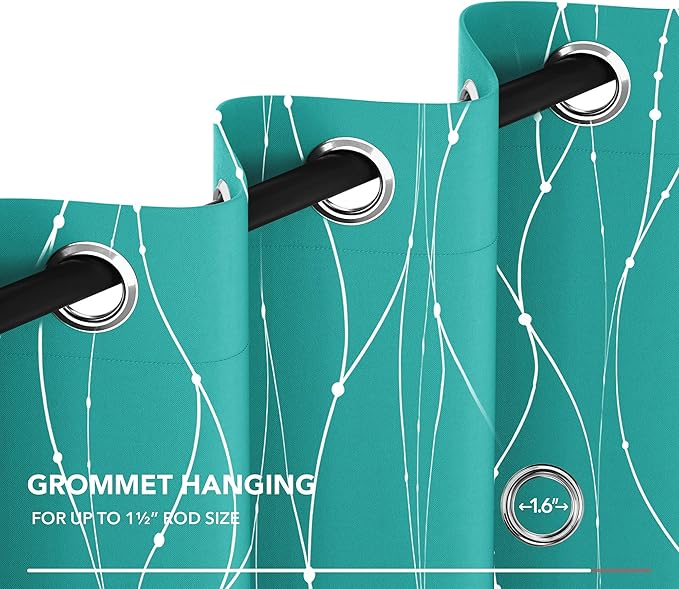 Deconovo Blackout Curtains for Living Room, Thermal Insulated Soundproof Drapes with Wave Dot Foil Print, 52 x 84 Inch, Set of 2, Machine Washable Window Curtain for Bedroom Nursery Kitchen, Turquoise