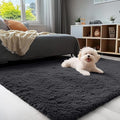OLANLY 4x4 Machine Washable Accent Rug, Soft Fluffy Shaggy Area Rug for Bedroom, Living Room, Indoor Floor Carpet for Kids, Nursery, Home Decor, Black