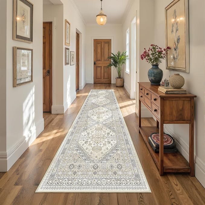 Kitchen Runner Rug Non Slip Washable 2.5x10, Soft Ultra-Thin Entryway Rug Runners for Hallways, Carpet Runner for Living Room,Kitchen, Laundry, Bathroom(Beige,2.5'x10')
