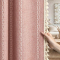 Coral Curtains Boho Blackout Curtains 2 Panels 84 Inch for Living Room Bedroom, Linen Texture Farmhouse Curtains with Tassels and White Cotton Embroidery Vintage Rustic Country Western