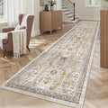 Madane Hallway Runner Rug 2'6''x12' Kitchen Runner, Non Slip Vintage Runners for Hallways Washable Kitchen Rugs Soft Low Pile 2.5x12 ft Rug Runner for Laundry Room, Entryway and Bedroom, Brown/Gold