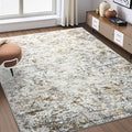 Toneed Abstract Area Rug Modern Washable Rug Soft Non Slip Rug Low Pile for Bedroom Living Room Dining Room Brown Grey Gold 3x5 Feet