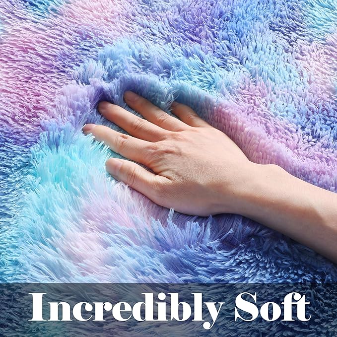 ONASAR Rainbow Rugs for Girls Bedroom, 5x8 Fluffy Bedside Throw Area Rug, Soft Plush Shaggy Indoor Floor Carpet for Living Room Nursery Kids Boys Teen Dorm Home Office Decor Aesthetic