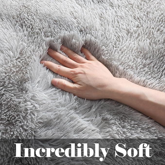 ONASAR 2x6 Runner Rugs for Bedroom Living Room, Fluffy Tie-Dyed Light Grey Bedside Hallway Throw Area Rug, Ultra Soft Plush Furry Floor Carpet Mat for Nursery Kids Dorm Closet Home Decor