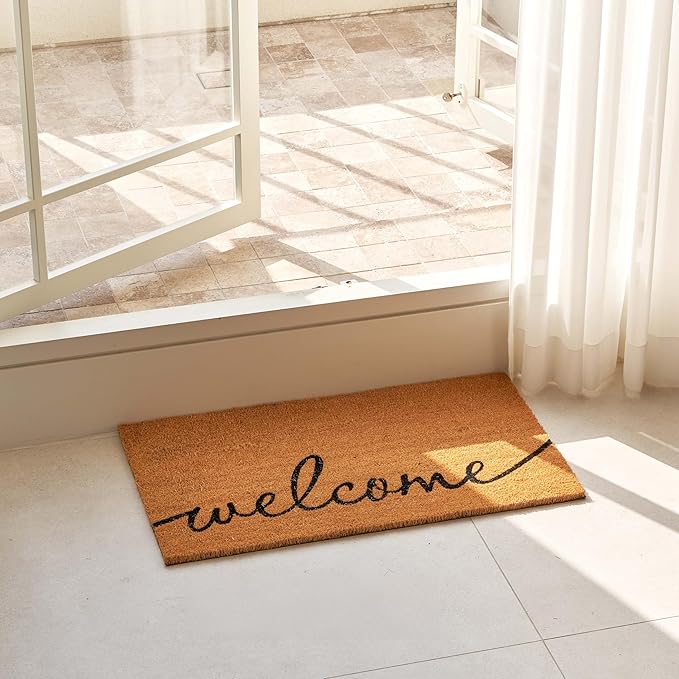 KANKUN Coco Coir Door Mat with Heavy Duty Backing, Welcome Doormat (17" x 30"), Doormat Entrance (Welcome1-2Pack)
