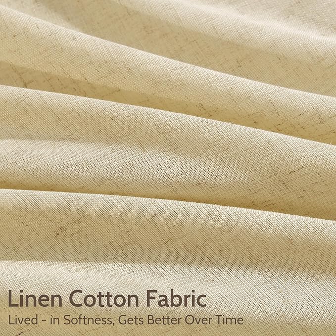 Nanspring Cream Yellow Linen Curtains 84 Inch Length for Living Room Modern Farmhouse Light Filtering Sheer Curtain Back Tab and Rod Pocket Privacy Drapes for Bedroom Office 52x84, 2 Panels
