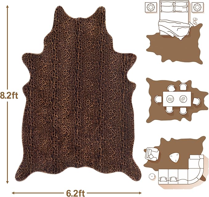Faux Antelope Cheetah Print Rug, Leopard Rug 6.2x8.2 Faux Animal Print Skin Cheetah Area Rug for Bedroom Living Room Animal Fur Hide Rustic Dark Brown