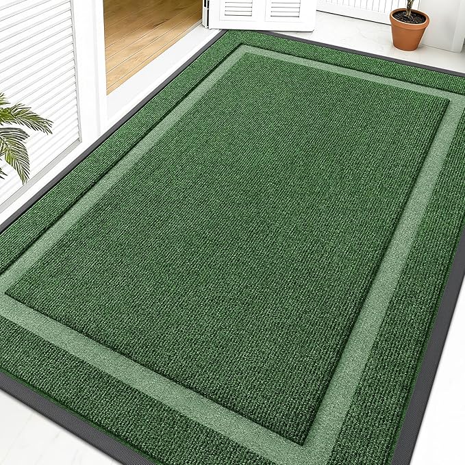 OLANLY Front Door Mat Indoor Outdoor Entrance, Waterproof All-Season, All-Weather Doormat, Sturdy Natural Rubber, Fade Resistant, Low Profile, Easy Clean Patio Porch Entryway Mat, 59x40, Green