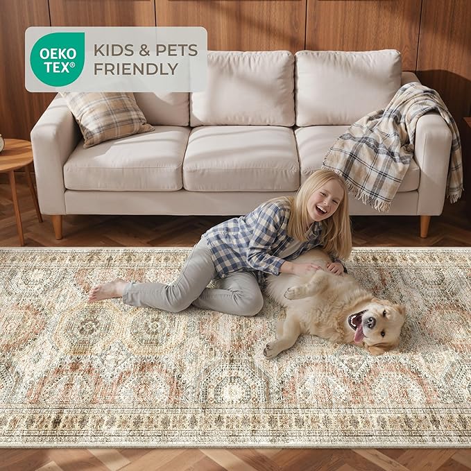 Long Bathroom Rugs Runner - Washable Runner Rugs for Hallway 2x10, Ultra-Thin Soft Kitchen Carpet Runner, Anti Slip Backing Runner Rugs for Entrance, Bedroom, Living Room(2'x10', Brown/Pink)