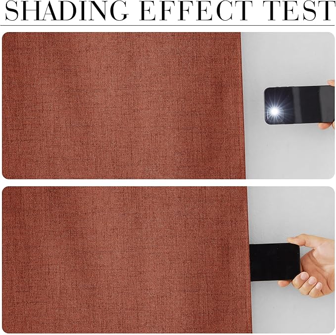 RYB HOME 100% Blackout Linen Textured Curtains 90 inches Long, Insulating Privacy Energy Saving for Bedroom Living Room Window Office Theater Dining Nursery, W 52 x L 90 in, Terracotta, 2 Panels
