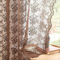 YJ YANJUN Vintage Lace Curtains 54 Inch Length-Brown Kitchen Curtains for Small Window, Victorian Floral Pattern, Light Filtering Voile Sheer Panels for Bedroom Bathroom 52" W x 54" L 2 Panels