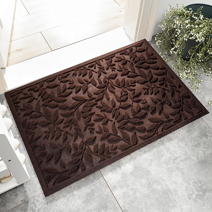 Coffee Brown Leaves Outdoor Indoor Entrance Doormats, Absorbent Durable Heavy Duty Welcome Front Door Mat,Thick Natural Rubber Back,Easy Clean Entryway Mat 23x35 Inch, Low Profile
