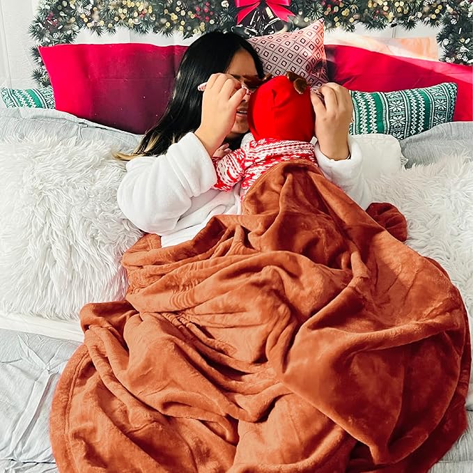 Bedsure GentleSoft Twin XL Fleece Blanket Dorm Bedding - Lightweight Soft Cozy Blankets for Bed, Sofa, Couch, Travel, Camping, Dark Orange, 66"x90"