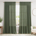 Nanspring Extra Wide Linen Curtains for Living Room 108 Inch Length for Room Divider Olive Green Rustic Farmhouse Drape Rod Pocket Back Tab Light Filtering Bedroom Window Curtain for Sliding Door