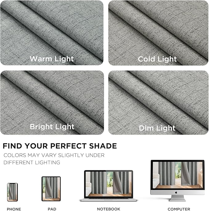 Joydeco Blackout Curtains for Bedroom - 90 Inch Long 100% Light Blocking 2 Panels Light Grey Drapes, Thermal Insulated Room Darkening Curtains, Linen Textured for Living Room, Rod Pocket & Back Tabs
