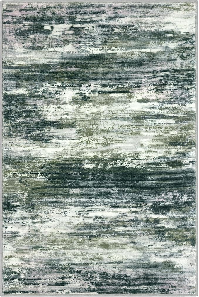 KOZYFLY Small Area Rug 2x3 Rug Entryway Rugs Modern Abstract Indoor Non-Slip Machine Washable Rug Green Yellow, Dining Room Rug with Soft Low Pile for Living Room Bath Office Small Carpet Floor Mats