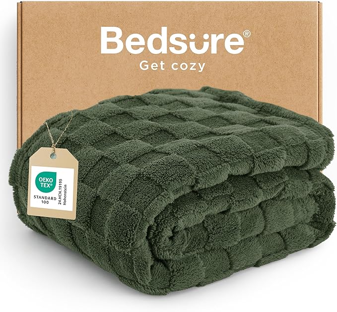 Bedsure GentleSoft Bronze Green Throw Blanket for Couch - Checkered Fleece Spring Blankets Gifts for Kids Girls, Cute Soft Cozy Throw for Bedroom Home Decor Gifts, 50x60 Inches