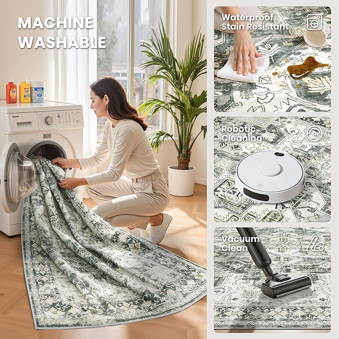 zesthome 9x12 Area Rugs,Stain Resistant Washable Rug,Ultra-Thin Rugs for Living Room,Bedroom,Non-Slip Backing Home Decor Large Area Rug (Grey/Beige,9'x12')