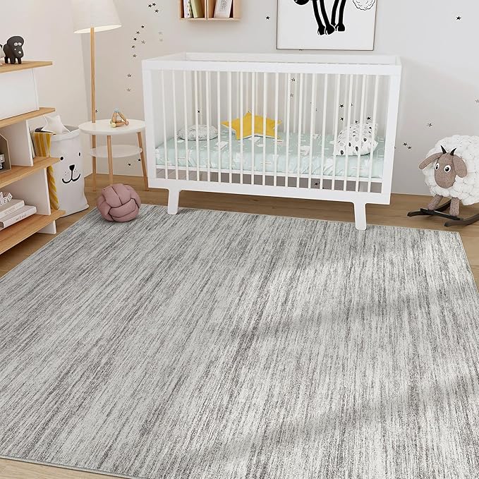 Nakagishi 6X9 Area Rugs Living Room: Washable Large Vintage Rug Neutral Non-Slip Soft Stain Resistant Indoor Carpet for Bedroom Nursery Dining Room Office Playroom - Grey-01