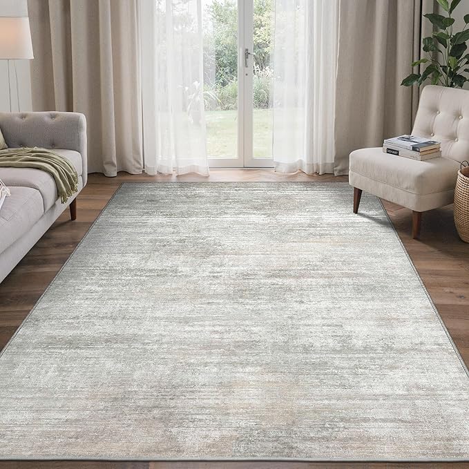 Area Rugs 3x5 for Living Room Bedroom, Modern Abstract Machine Washable Rug, Soft Low Pile Floor Carpet with Non Slip Backing for Entryway, Light Grey/Beige