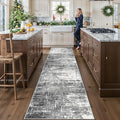 Washable 12ft Kitchen Area Rug: Abstract Entryway Rug Runner Soft Bedroom Besides Floor Mat Non-Slip Indoor Carpet for Bathroom Living Room Stain Resistant Runner for Family(2'6x12,Black/Grey)