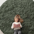 OLANLY Olive Green Round Rugs for Bedroom - Machine Washable, 8 ft Circle Area Rugs for Living Room, Soft and Fluffy Shaggy Carpet for Teen Girl and Boys, Nursery Rooms, Dorms, Home Decor Aesthetic