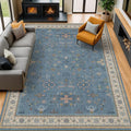 Hazo Haus Blue Big Rugs for Living Room - Dusty Blue 10x12 Area Rug for Large Bedroom, Dining Room, Washable Lightweight Foldable Floral Modern Home Décor