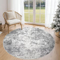 UERMEI 5ft Round Area Rug Living Room Rugs - 5x5 Washable Neutral Modern Abstract Soft Thin Rug Indoor Floor No Slip Rug Carpet for Bedroom Under Dining Table Home Office Decor - Grey