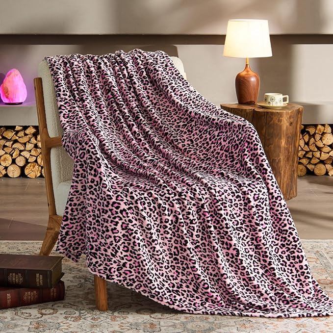 BEDELITE Pink Leopard Blanket Twin– Soft & Cozy Cheetah Blanket for Couch, Bed & Sofa, Lightweight Fleece Animal Print Decor, 60"x 80", Pink