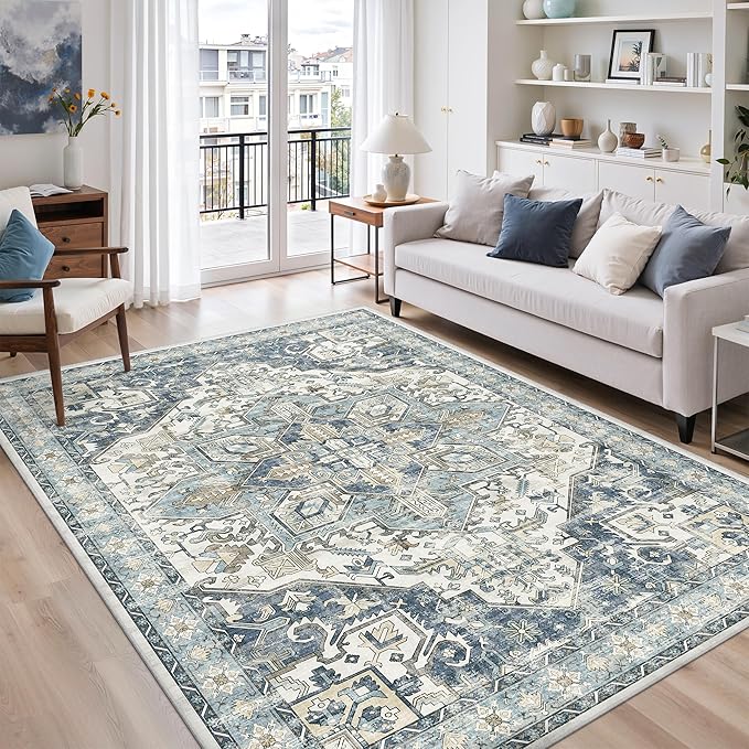 zesthome Area Rugs 6x9, Large Rugs for Living Room, Stain Resistant Washable Rug, Rugs for Bedroom with Non Slip Backing, Ultra-Thin Vintage 6x9 Area Rug
