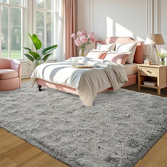 LOCHAS Ultra Soft Indoor Modern Area Rugs Fluffy Living Room Carpets for Children Bedroom Home Decor Nursery Rug 5.3x7.5 Feet, Gray