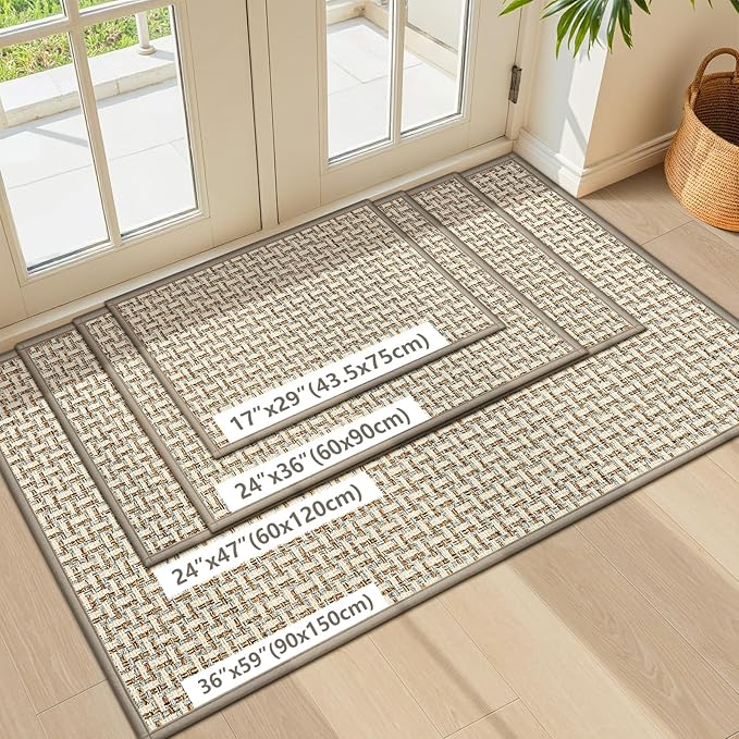 LEKEEPGO Door Mat Indoor Entrance 24"x47", Absorbent Indoor Door Mat Large, Non Slip Rubber Backing Inside Door Mats, Washable Floor Mat, Low-Profile Doormat for Front Door, Entryway, Entrance, Grey