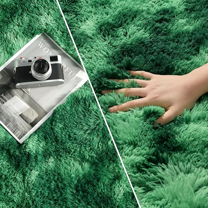Deerhoo Large Shag Area Rugs 8 x 10, Plush Fuzzy Rugs for Living Room, Ultra Soft Fluffy Furry Rug for Bedroom, Indoor Carpet Nursery Rugs for Kids Room Home Decor, Tie-Dyed Emerald Green