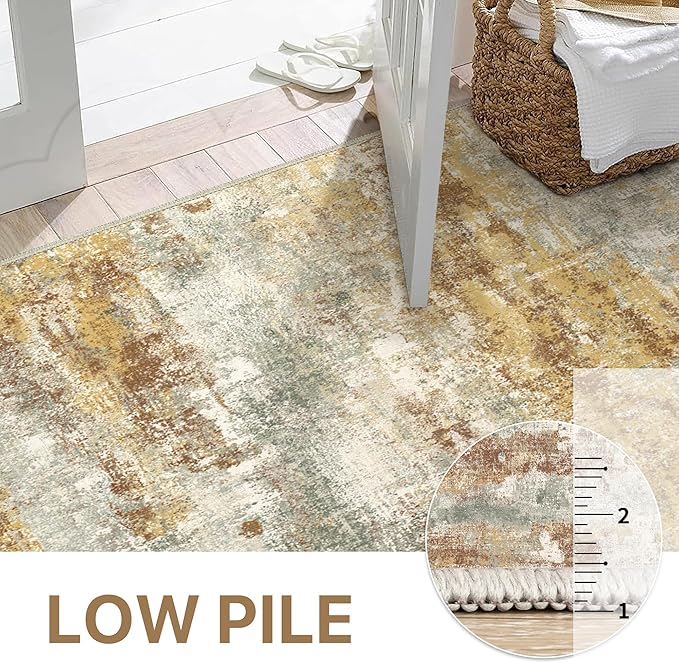 Area Rugs 5x7 for Living Room Bedroom, Modern Abstract Machine Washable Rug, Soft Low Pile Floor Cover with Non Slip Backing for Dining Room, Orange Green