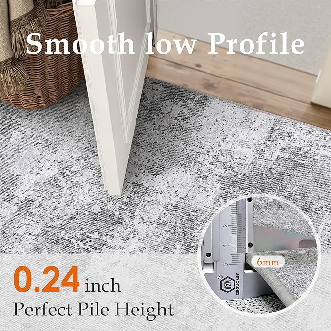 PureCozy 6x9 Grey Area Rug Washable Modern Abstract Living Room Carpet Non Slip Neutral Low Pile Soft Contemporary Gray Bedroom Large Rug Indoor Office Dining Room Playroom