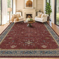 Hazo Haus Moroccan Big Rugs for Living Room - Dark Red 10x14 Area Rug for Large Bedroom, Dining Room, Washable Lightweight Low Pile Foldable Oriental Burgendy Home Décor
