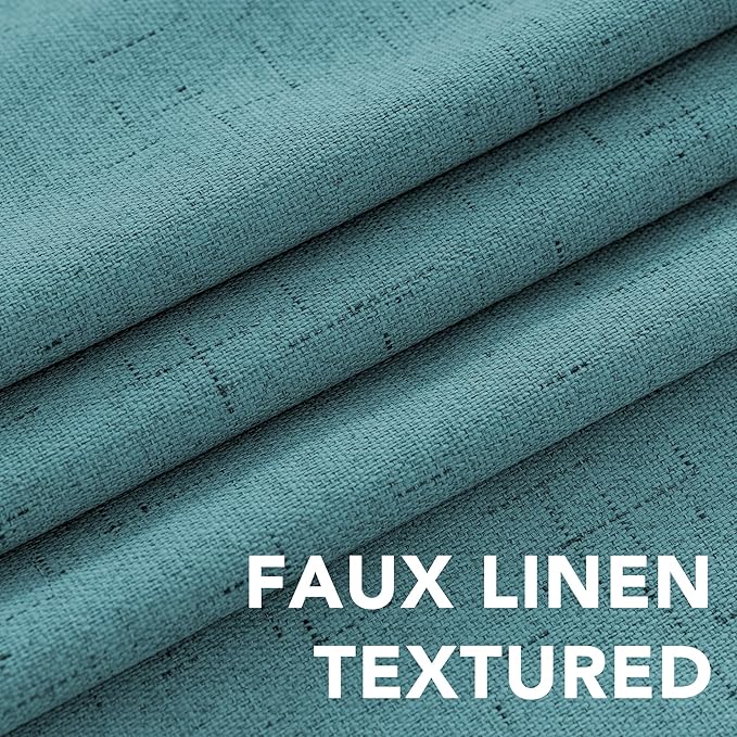 H.VERSAILTEX Linen Blackout Curtains 54 Inches Long 100% Absolutely Blackout Thermal Insulated Textured Linen Look Curtain Draperies Anti-Rust Grommet, Energy Saving with White Liner, 2 Panels, Teal