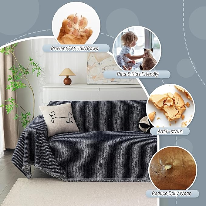 MYSKY HOME Couch Covers for 2 Cushion Couch Sofa, Chenille L Shape Sectional Couch Cover - Pet-Friendly, Machine Washable, Non-Slip Sofa Protector for Dogs, Kids, 71"x118", Navy