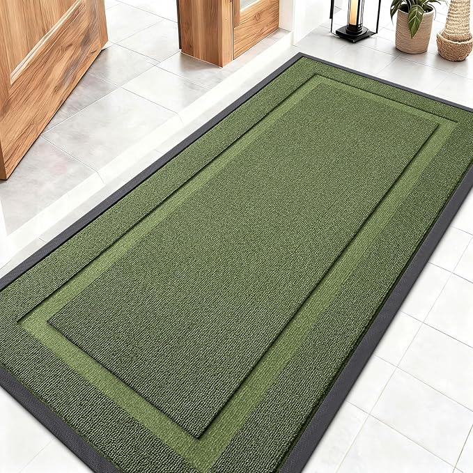 OLANLY Front Door Mat Indoor Outdoor Entrance, Waterproof All-Season, All-Weather Doormat, Sturdy Natural Rubber, Low Profile, Easy Clean Patio Porch Entryway Mat, 47x23, Classic Green