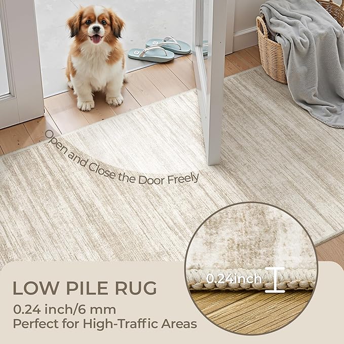 2x12 Runner Rug, Long Hallway Rugs for Dining Room, Living Room, Bedroom, Machine Washable Kitchen Carpet Runner with Rubber Backing, Soft Low Pile Indoor Rug(2'x12', Brown/Beige)
